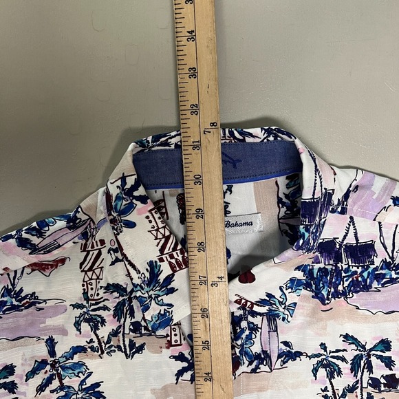 Tommy Bahama Hawaiian Shirt Mens Large Button Up Tree White Blue Aloha - Picture 11 of 11